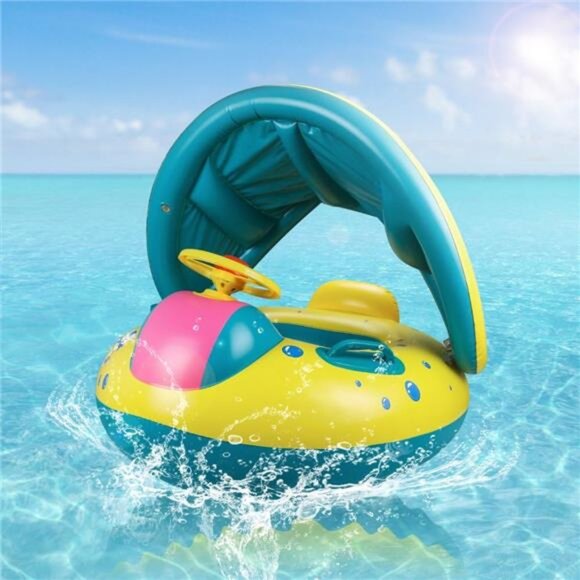 Baby Pool Float, Topist‎ Baby Inflatable Swimming Ring with Adjustable Sun Shade - Picture 2 of 6